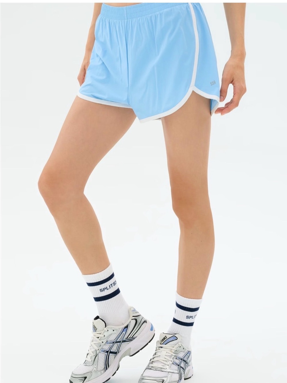 Splits59 Megan Nylon Athletic Shorts White Trim in Skylight NWT